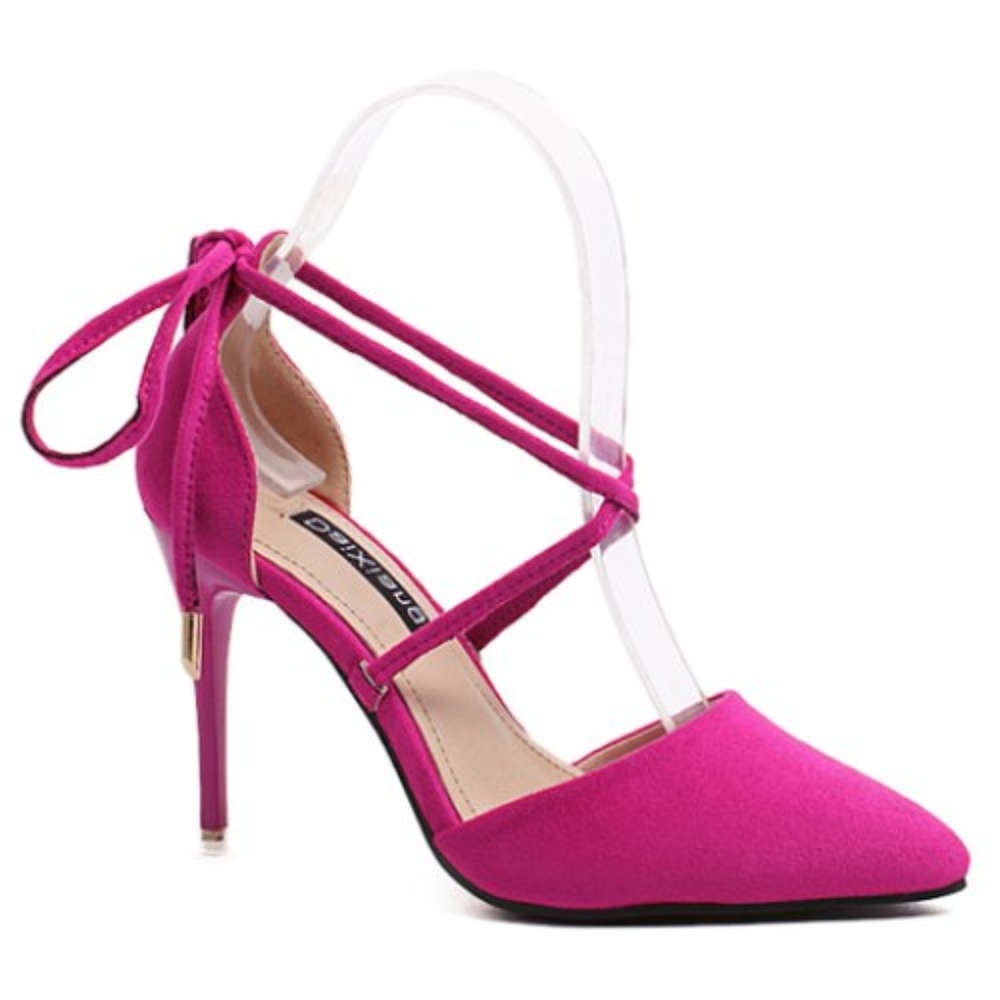 Cross Tie Flock Pointy Toed Stiletto High Heels
